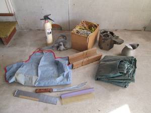 Lot of garage items including rope,...