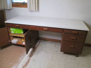6 long desk with office supplies...