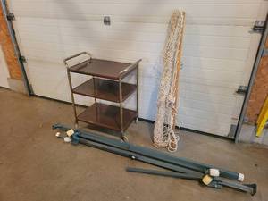 lot 190 image: Vintage Rolling Serving Cart, Hammock and Adjustable Steel Bed Frame - NO SHIPPING