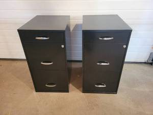 lot 256 image: (2) 3-Drawer File Cabinets w Keys - Each is Approx. 18 x 14 x 28 Tall - NO SHIPPING