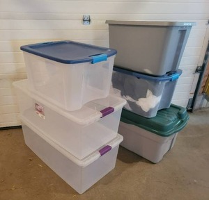 lot 285 image: (6) Large Totes w Lids - NO SHIPPING