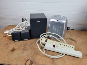 lot 196 image: LASKO 1500W Electric Heater and Creative Computer Sound System (Speakers and Subwoofer)