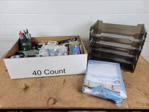 lot 261 image: Lot of Office Supplies - Includes Pens, Paper, Pens, Letter Sorter, Pencils, and Pens - NO SHIPPING