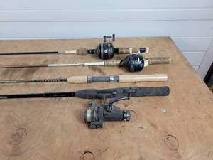 lot 263 image: (4) Fishing Poles and Reels - NO SHIPPING