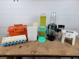 lot 270 image: Ninja Blender with (3) Cups and Lids, Vintage Tupperware, and More - NO SHIPPING