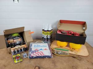 lot 274 image: Straps, Lots of Batteries, Pet Dish and Caulking