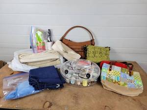 lot 282 image: Lot of Sewing Supplies, Purses and More - NO SHIPPING