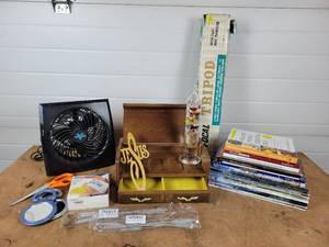 lot 283 image: Camera Tripod, Fan, Dcor, Galileo Thermometer and More - NO SHIPPING