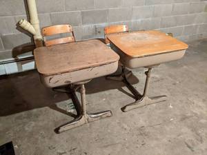 lot 138 image: Lot of (2) Vintage School Desks - NO SHIPPING
