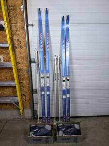 lot 145 image: (2) Pairs of Jarvinen Cross Country Skis, Poles, and Shoes - NO SHIPPING