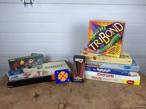 lot 164 image: Lot of Boardgames - Monopoly, Sorry (Vintage), Battleship, Pente, Scrabble Junior and More - NO SHIPPING