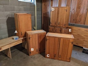 lot 137 image: Set of (5) Upper Kitchen Cabinets - GREAT for a Garage NO SHIPPING