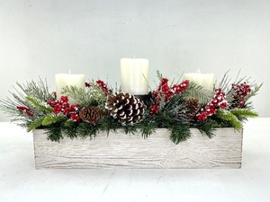 lot 432 image: Wooden Planter with 3 Luminara Flameless Candles
