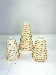 lot 414 image: 3 Martha Stewart Luminara Flameless Gold-Tipped Christmas Tree Candles