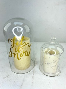 lot 443 image: 2 Luminara Flameless Candles in Glass Bell Domes