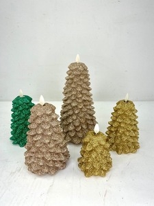 lot 418 image: 5 Luminara Flameless Glittery Christmas Tree Candles, Martha Stewart