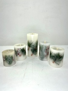 lot 430 image: 5 Luminara Pressed Plant Style Flameless Pillar Candles