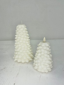 lot 416 image: 2 Martha Stewart Luminara Flameless Glitter White Christmas Tree Candles