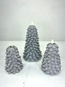 lot 417 image: 3 Luminara Flameless Glittery Silver Christmas Tree Candles