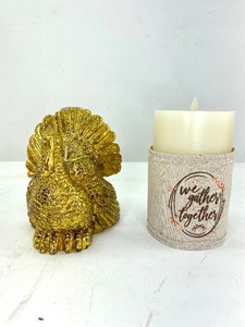 lot 413 image: 2 Luminara Flameless Candles, Gilt Turkey and We Gather Together