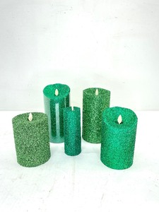lot 446 image: 5 Luminara Green Glitter Flameless Candles