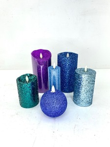 lot 448 image: 6 Blue, Purple, & Teal Glitter Flameless Candles, Luminara