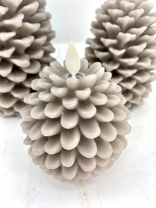 lot 442 image: 3 Luminara Gray Pinecone Flameless Candles