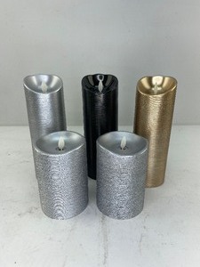 lot 481 image: 5 Luminara Spun Metallic Style Flameless Pillar Candles