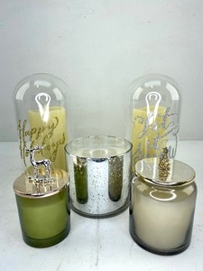 lot 463 image: 5 Holiday Themed Flameless Candles with Glass and Metal Holders, Luminara