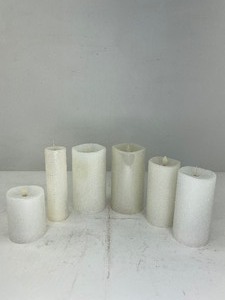 lot 464 image: 6 Luminara White Glitter Flameless Pillar Candles