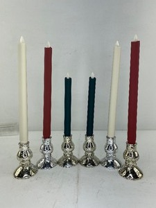 lot 467 image: 6 Luminara Matte Red, Green, & White Flameless Candle Sticks