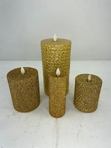 lot 482 image: 4 Luminara Gold Textured Glitter Flameless Pillar Candles