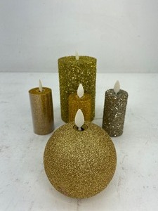 lot 480 image: 5 Gold Glitter Flameless Candles, Luminara