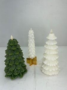 lot 472 image: 3 Green & White Christmas Tree Flameless Candles, Luminara