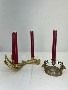 lot 468 image: 6 Luminara Red & White Candle Sticks with Two Metal Holders