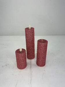 lot 483 image: 3 Luminara Pink Glitter Flameless Pillar Candles