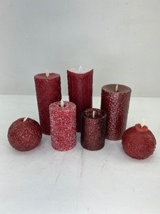 lot 492 image: 7 Dark Red & Burgundy Flameless Candles, Luminara