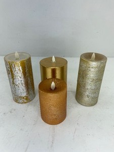 lot 491 image: 5 Luminara Flameless Gold & Silver Metallic Candles