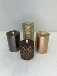 lot 485 image: 4 Gold & Brown Textured Flameless Candles, Luminara
