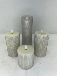 lot 490 image: 4 Silver Flameless Pillar Candles, Luminara