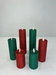 lot 488 image: 6 Luminara Red & Green Glitter Flameless Candles