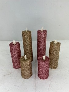 lot 486 image: 6 Luminara Champagne & Pink Glitter Flameless Candles