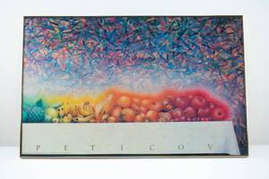 lot 549 image: 2-Piece Vintage 1983 Antonio Peticov Framed Fruits Poster Print