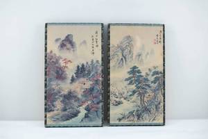 lot 125 image: Pair of Japanese Scenic Prints on Wood