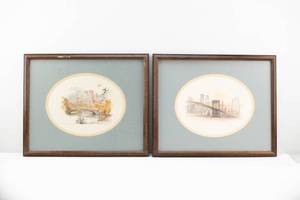 lot 150 image: Pair New York City Landmark Prints Central Park & Brooklyn Bridge