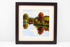 lot 149 image: Signed, Untitled Oil on Board of Trees Reflecting on Water