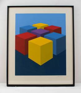 lot 234 image: Marco Spalatin Cube Group Abstract Lithograph