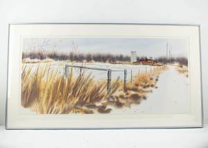 lot 43 image: Pattie Schuppan Ennis Untitled Farm Scene Original Watercolor Painting