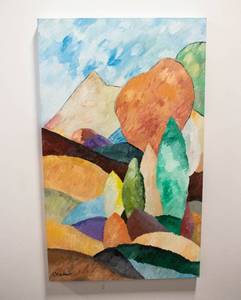 lot 7 image: Large Syed Hosain Original Landscape Oil on Canvas Painting