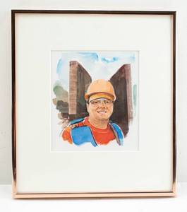 lot 213 image: Small Stilwell Construction Worker Original Watercolor Painting